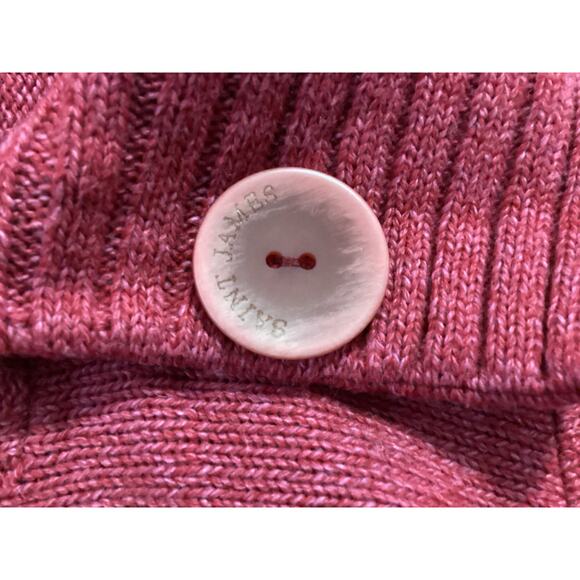 Saint James wool blend magnetic closure ribbed knit cardigan M red pink France - Picture 8 of 9